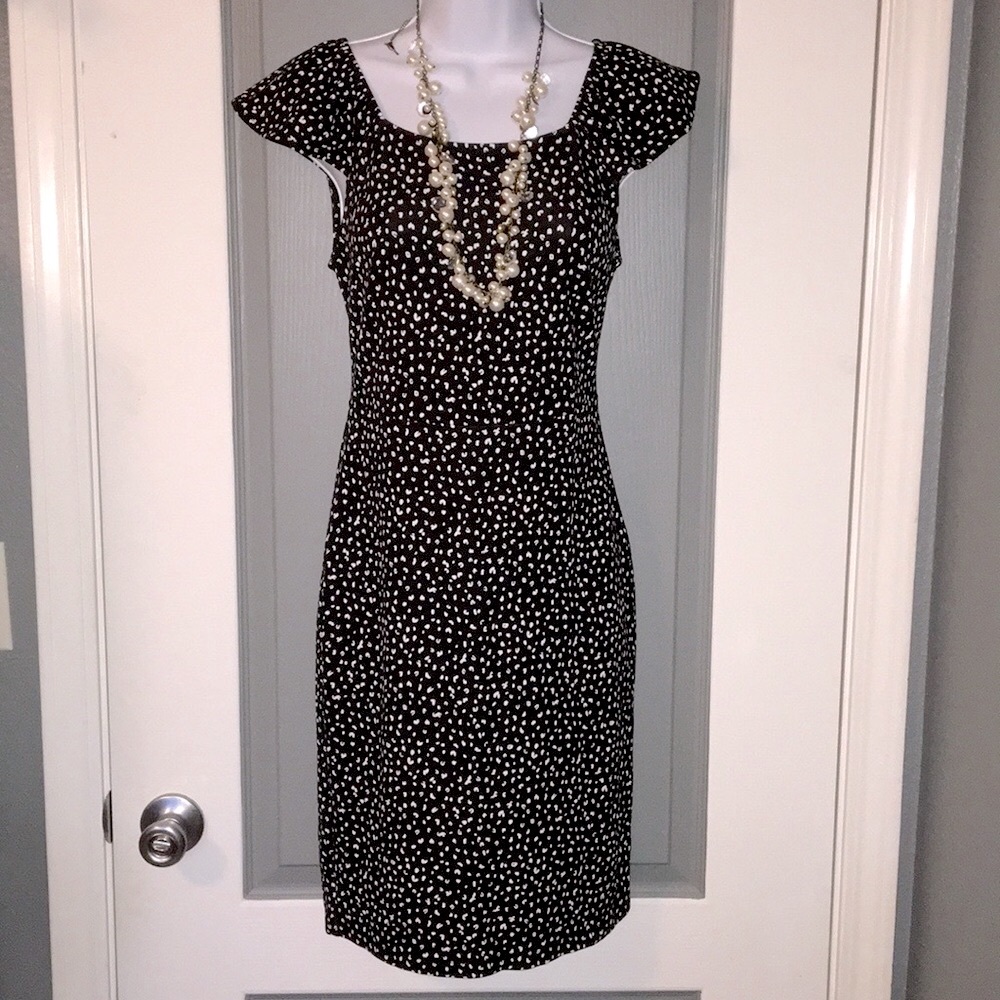 Black + White Animal Print Midi flutter sleeve Sheath Dress - Picture 1 of 11